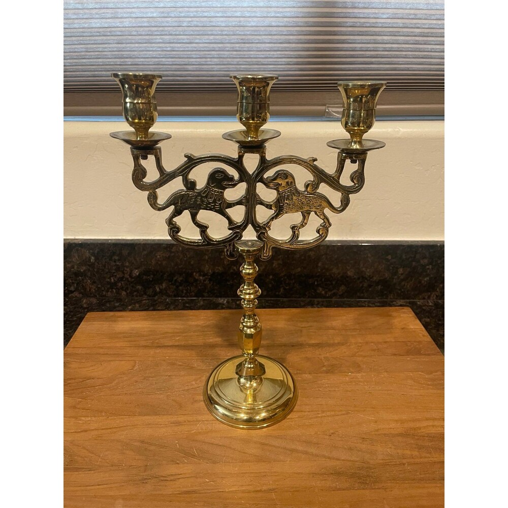 Brass 3-Light Candle Holder “Lions of Judah”